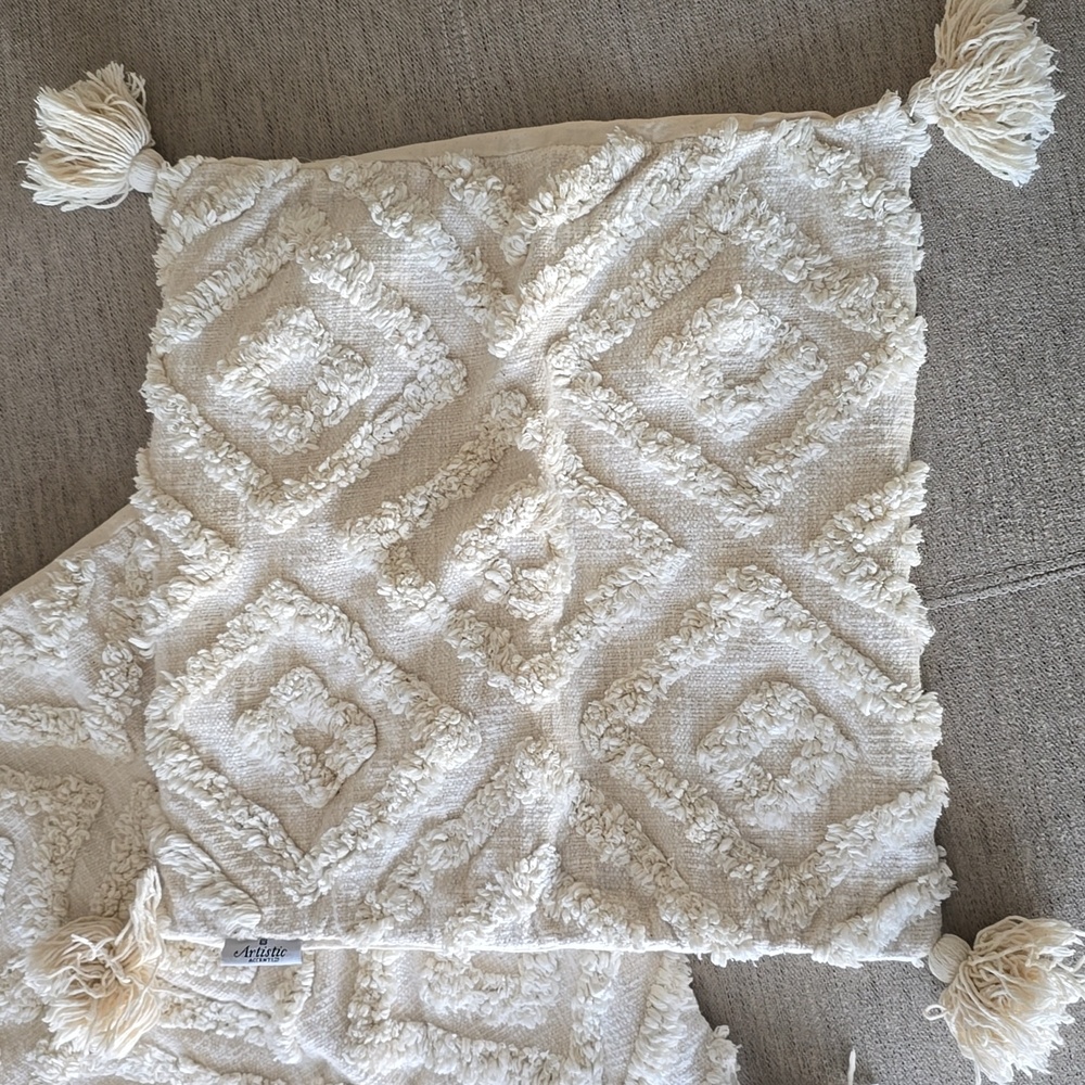 Artistic Accents Boho Coastal Cottage Crochet Pillow Covers 18"×18" Cotton - Picture 2 of 4